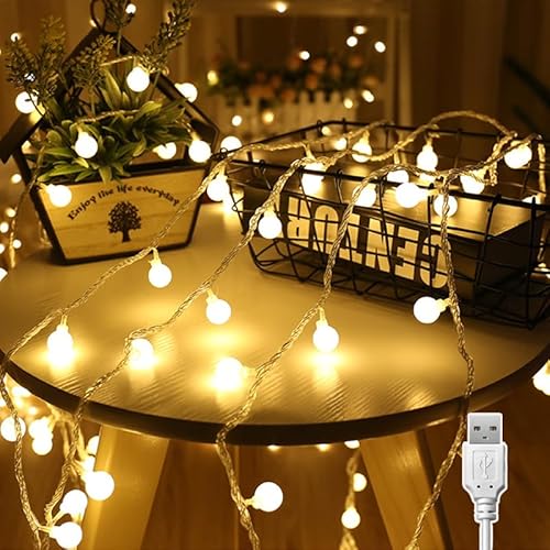 Liyade Lichterkette Innen, 7M 40LED Lichterkette Warmweiß, Kugel Lichterkette USB 5V 2700K, Ideal für Zimmer, Kinderzimmer, Balkon, Hochzeiten, Partys, Weihnachten Deko von Liyade