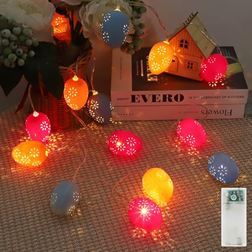 Liyade Lichterkette Oster, 10 LED Eier Lichterkette Timer Batterie, 1.65M Ostern Deko Lichterketten, Led Osterbeleuchtung Warmweiß Innen für Party Kamin Sträuße Geburtstag Hochzeit von Liyade