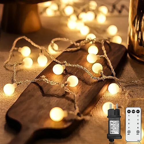 Liyade lichterkette außen, 15M 120 LED Kugel lichterkette außen strom, 8 Modi und Merk Funktion, lichterketten innen mit Stecker, ideal für Weihnachten, Hochzeit, Party（Warmweiß） von Liyade