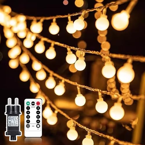 Liyade lichterkette außen, 23M 200 LED Kugel lichterkette außen innen strom, 8 Modi und Merk Funktion, lichterketten innen mit Stecker, ideal für Weihnachten, Hochzeit, Party（Warmweiß） von Liyade