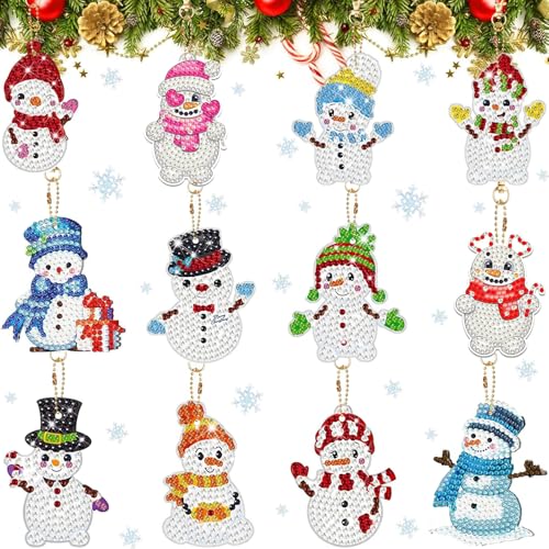 Schneemann Diamond Painting kinder Set 12 Stück, Bastelset Weihnachten Deko, Diamond-Painting Weihnachtsanhänger ,Diamant Painting Schlüsselanhänger für Weihn (Schneemann Weihnachtsanhänger) von Ljevandria