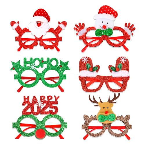 Lmaisdh Glitzernde Weihnachtsbrille – 2025 Weihnachtskostüm-Brille, Glitzer-Weihnachtsbrille, Party-Dekorationen, Cartoon-Weihnachts-Kostüm-Glasrahmen für Männer, Frauen, Kinder von Lmaisdh