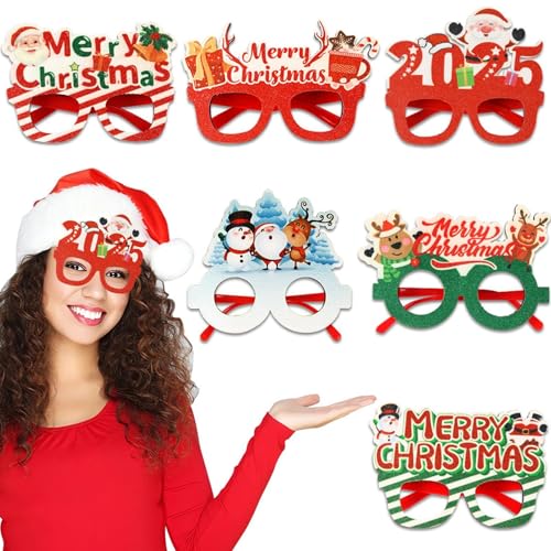 Lmaisdh Weihnachtsgläser, Glitzer-Brille, Weihnachtsbrille, 6 x Weihnachtsmann, Elch, Neujahrsbrille, Kostümbrille, Urlaubsbrille, Weihnachtsschmuck von Lmaisdh