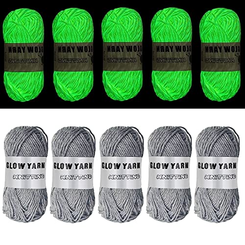 5 Rollen Glow in The Dark Garn, 55 Yards Leuchtendes Stricken Glowing Häkelgarn zum Häkeln, Nähzubehör zum Stricken DIY Handwerk (Grau) von Lmaray