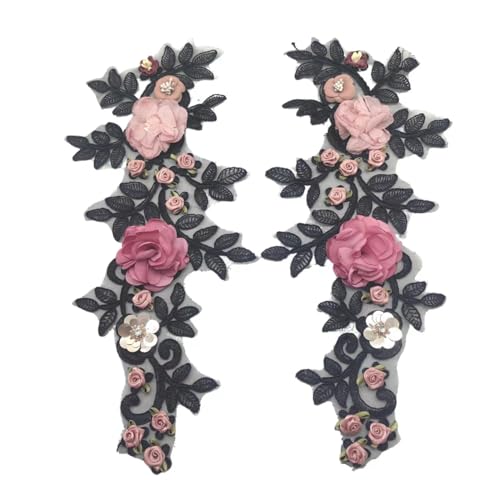 Lmlliang 1 Paar 3D rosa schwarze Spitzenperlen Blume Applikation Aufnäher Aufnäher Stickerei Applikationen DIY Hochzeit Nähen Handwerk Dekoration Q von Lmlliang