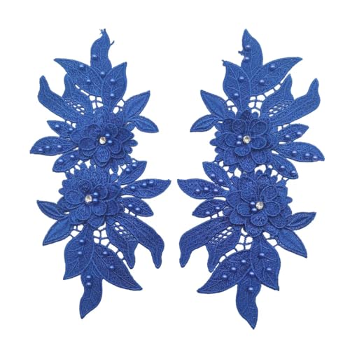 Lmlliang 1 Paar blaue 3D-Spitzenperlen mit Blumenapplikation, Aufnäher, Stickapplikationen, DIY, Hochzeit, Nähen, Basteln, Dekoration, Größe M von Lmlliang