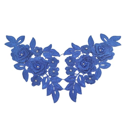 Lmlliang 1 Paar königsblaue 3D-Spitzenperlen, Blumen-Applikation, Aufnäher, Stickapplikationen, DIY, Hochzeit, Nähen, Basteln, Dekoration, H von Lmlliang