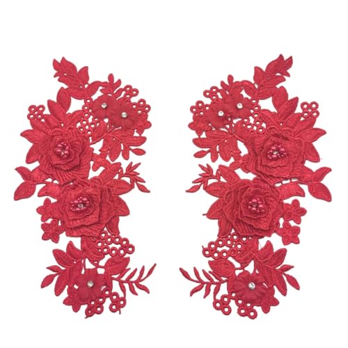 Lmlliang 1 Paar rote 3D-Spitzenperlen mit Blumenapplikation, Aufnäher, Stickapplikationen, DIY, Hochzeit, Nähen, Basteln, Dekoration, J von Lmlliang