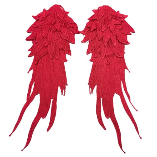 Lmlliang 1 Paar rote Stickerei Engelsflügel Applikation Nähen Blume Kragen Patch Flügelform Trim Patches für Kleid Kleidung Zubehör von Lmlliang