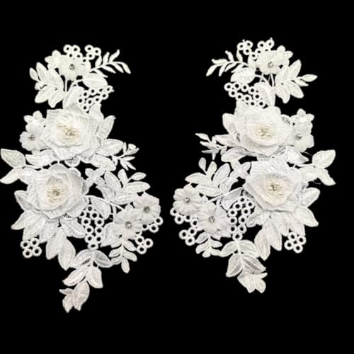 Lmlliang 1 Paar weiße 3D-Spitzenperlen, Blumen-Applikation, Aufnäher, Stickapplikationen, DIY, Hochzeit, Nähen, Basteln, Dekoration, D von Lmlliang