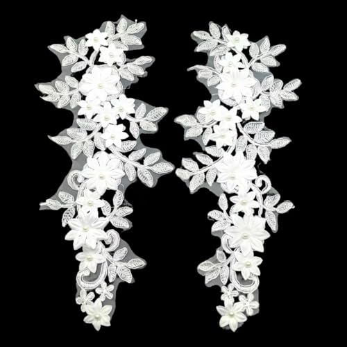 Lmlliang 1 Paar weiße 3D-Spitzenperlen, Blumen-Applikation, Aufnäher, Stickapplikationen, DIY, Hochzeit, Nähen, Basteln, Dekoration, T von Lmlliang