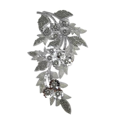 Lmlliang 1 x 3D-Blumenapplikation mit Perlen, bestickt, Pailletten, Perlendekoration, Hochzeitsaufkleber, Blumen, Bekleidungszubehör, Haar-Hut, Ornamente (Silber) von Lmlliang