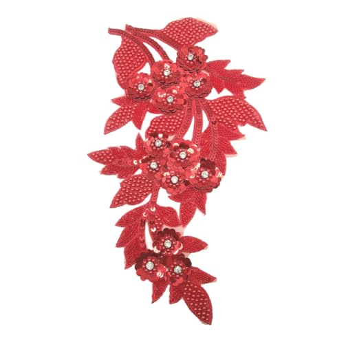 Lmlliang 1 x 3D-Blumenapplikation mit Perlen, bestickt, Pailletten, Perlendekoration, Hochzeitsaufkleber, Blumen, Bekleidungszubehör, Haar-Hut, Ornamente (rot) von Lmlliang