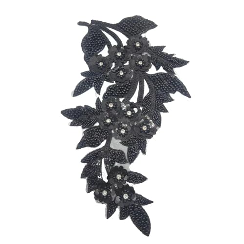 Lmlliang 1 x 3D-Blumenapplikation mit Perlen, bestickt, Pailletten, Perlendekoration, Hochzeitsaufkleber, Blumen, Bekleidungszubehör, Haar-Hut, Ornamente (schwarz) von Lmlliang