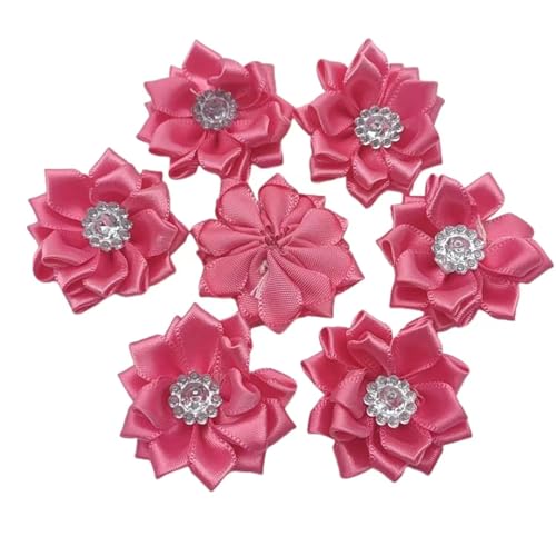 Lmlliang 10 dunkelrosa Satinband-Blumen, Schleifen, 3,8 cm, mit Strass, DIY, Handwerk, Party, Hochzeit, Ornament von Lmlliang