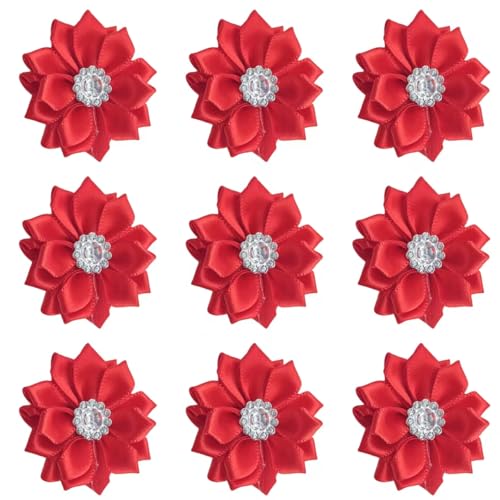 Lmlliang 10 rote Satinband-Blumenschleifen, 3,8 cm, mit Strass, DIY, Basteln, Party, Hochzeit, Ornament von Lmlliang