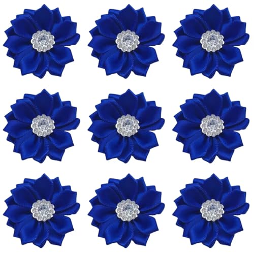 Lmlliang 10 x königsblaue Satinband-Blumen, Schleifen, 3,8 cm, mit Strass, DIY, Handwerk, Party, Hochzeit, Ornament von Lmlliang