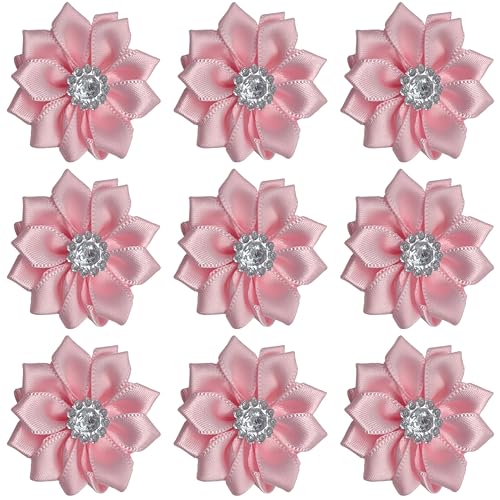 Lmlliang 10 x rosa Satinband-Blumenschleifen, 3,8 cm, mit Strass, DIY, Handwerk, Party, Hochzeit, Ornament von Lmlliang