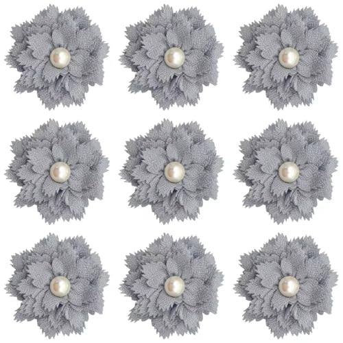 Lmlliang 5 x Stoffband Blumen Perlen Strass Applikationen Chiffon Stoff Blumen für DIY Haarspange Scrapbooking Stirnbänder dekorativ 7,6 cm grau von Lmlliang