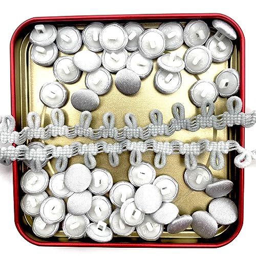 Lmlliang 50 Stück/Set 11 mm silbergraue Satinstoffknöpfe mit Stoff überzogene Knöpfe mit Schaft und Knopfloch für Brautschmuck, Hochzeitskleid, Scrapbooking, Dekorationen von Lmlliang