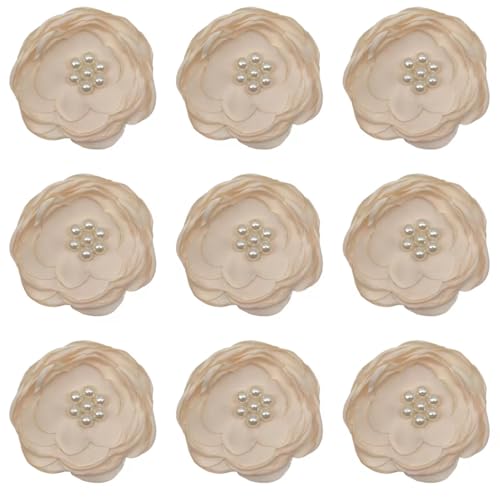 Lmlliang Stoffband mit gebranntem Rand, Blumen mit Perlen, Applikationen, Hochzeit, Basteln, Nähen, Applikation, 6,3 cm, Beige, 5 Stück von Lmlliang