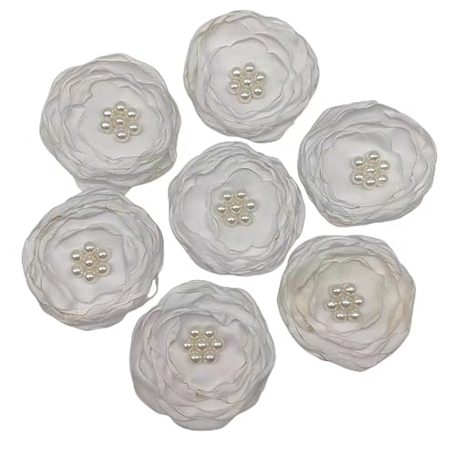 Lmlliang Stoffband mit gebranntem Rand, Blumen mit Perlen, Applikationen, Hochzeit, Basteln, Nähen, Applikation, 6,3 cm, Weiß, 5 Stück von Lmlliang