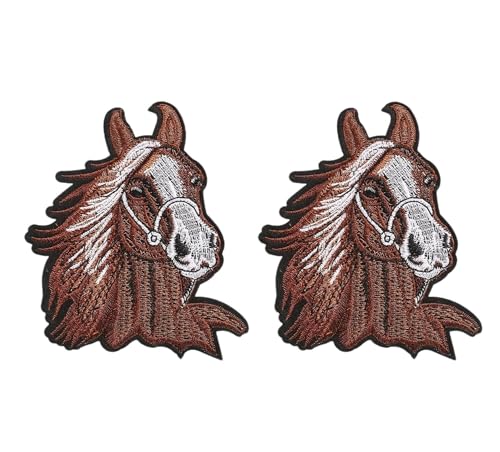 Aufnäher mit braunem Pferdekopf, Motiv: Wildtiere, Pferd für Cowboy, bestickt, zum Aufbügeln oder Aufnähen, 2 Stück Aufnäher mit braunem Pferdekopf, Motiv: Wildtiere, Pferd für Cowboy, bestickt, zum Aufbügeln oder Aufnähen, 2 Stück von Lmshuqun