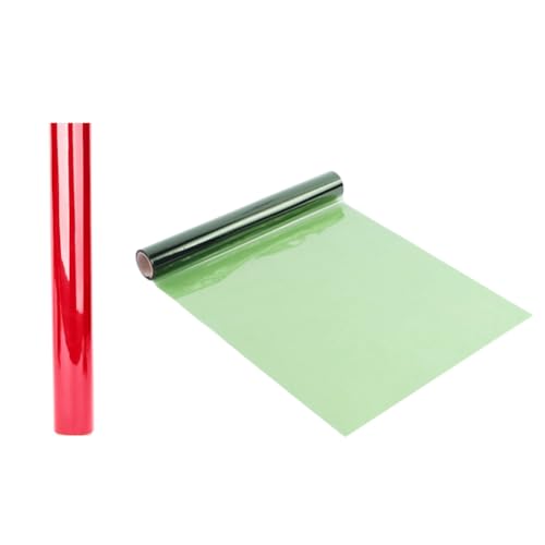 Lmzzdld 2 Rollen Weihnachts-Cellophan-Rolle Cellophan-Geschenkpapier Cellophan-Verpackungspapier Rot & Grün für Geschenkkorb-Köstlichkeiten Verpackung und Aufbewahrung von Lmzzdld