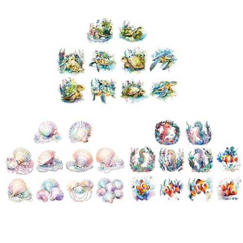 Lmzzdld Marine Animals Stickers Handbuch Marine Animals Stickers für Mädchen, PET Wasserfest Gold Holographische Konturen Lebendige Farben Glitzernde Aufkleber von Lmzzdld