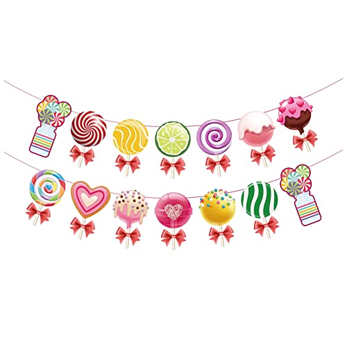 Lnfxkvva Candyland-Party-Dekorationsset, buntes Candyland-Banner und Party-hängende Wirbel, Lutscher, Dekoration, dekorative Requisiten für Babygeburtstag, 2 Stück von Lnfxkvva