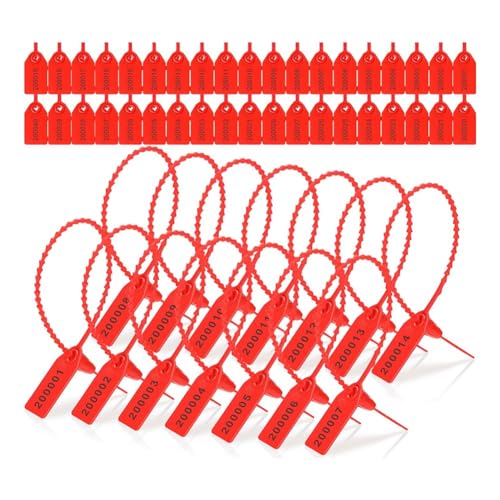 Lnfxkvva Etiketten-Siegel, Sicherheitsnummer, Reißverschluss, Halsband, 250 mm Länge, 2000 Stück, Rot von Lnfxkvva