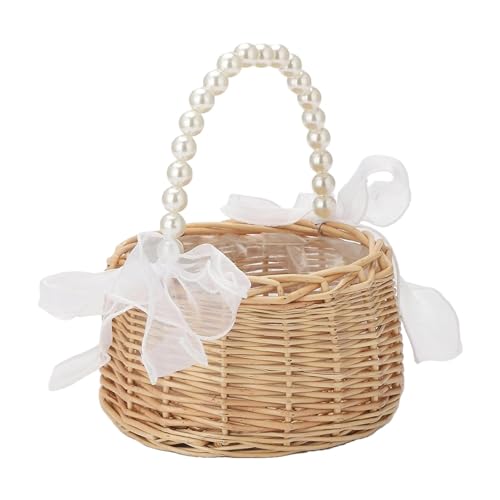 Blumenkorb Hochzeit, Weidenrattan-Blumenmädchen-Korb, Hochzeit Blumenmädchen Korb Mit Schleife, Gewebte Körbe Obstkorb Henkelkorb Aufbewahrungskorb Für Hochzeit Tischdeko von Lnhgh