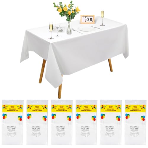 Einweg Tischdecke Weiß, 6 Stück Wasserdicht Geburtstag Tischdecken, Rechteckig Tischtuch Geeignet für Hochzeit, Party, Kindergeburtstag, Weihnachten, Tischdecke Weiss 137 x 274 cm von Lnjya