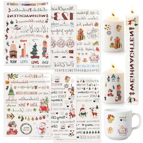 Lnjya Kerzentattoos Weihnachten, 6 Stück Kerzentattoo Wassertransferdruck, Weihnachten Kerzenfolie, Kerzenaufkleber, Kerzentattoos Weihnachten Deko, Kerzensticker für Kerzen Tasse DIY Geschenk von Lnjya