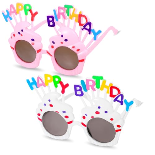 Lnngub 2 Stück Geburtstagsbrillen Happy Birthday Sonnenbrille Schöne Cupcake Geburtstag Sonnenbrille für Frauen Happy Birthday Party Brille für Geburtstag Foto Requisiten Geburtstag Party Dekorationen von Lnngub