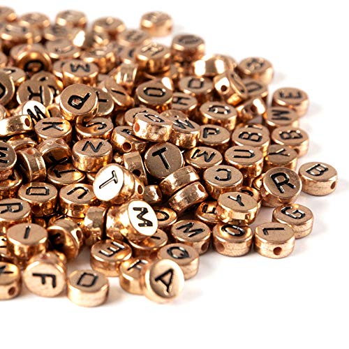 Lnvision 1000 Stück Buchstaben Perlen 7x4mm schwarz Brief Roségold Rund Acryl Alphabet Spacer Spacer Zwischenperlen zum Schmuck DIY Basteln zum Schmuckherstellung DIY Basteln von Lnvision