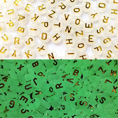 Lnvision 1000 Stück BuchstabenPerlen Glühen im Dunkeln A-Z Acryl Alphabet Perlen Gold 7x4mm Zwischenperlen Schmuck DIY Basteln von Lnvision