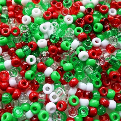 Lnvision 1000 Stück Pony Perlen 6x9mm Barrel Pony Beads Rot, Weiß, Grün für DIY Schmuck Herstellung Weihnachten von Lnvision