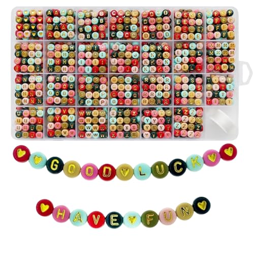 Lnvision 1400 Stück Bunte Buchstaben Perlen A bis Z und Liebe Herz Gold Alphabet Abstandshalter Zwischenperlen Schmuck DIY Basteln von Lnvision