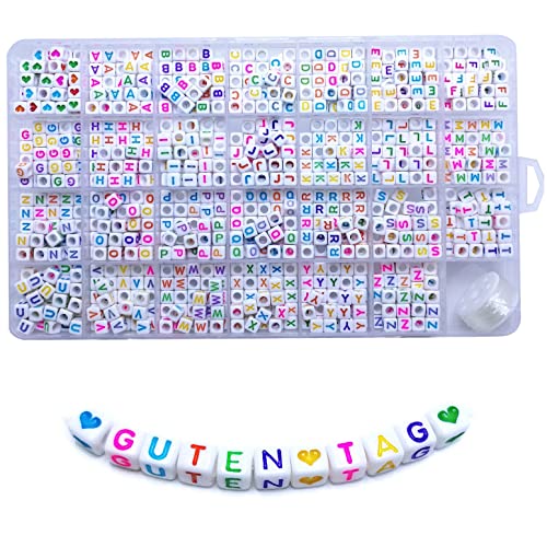 Lnvision 810 Stück A bis Z und Love Herz Bunte Brief Weiss Acryl Würfelperlen Cube Alphabet BuchstabenPerlen 6x6mm Spacer Zwischenperlen Schmuck DIY Basteln von Lnvision