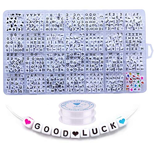 Lnvision 840 Stück BuchstabenPerlen und Kristalllinie A bis Z Love Herz Weiss Acryl Würfelperlen Cube Alphabet BuchstabenPerlen 6x6mm Spacer Zwischenperlen Schmuck DIY Basteln von Lnvision