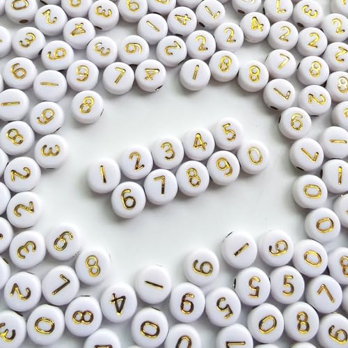 Lnvision 500 Stück Gold Zahlenperlen 0 bis 9 Acryl Zahlen Perlen Rund 7x4mm Spacer Perlen für Schmuck DIY Basteln von Lnvision