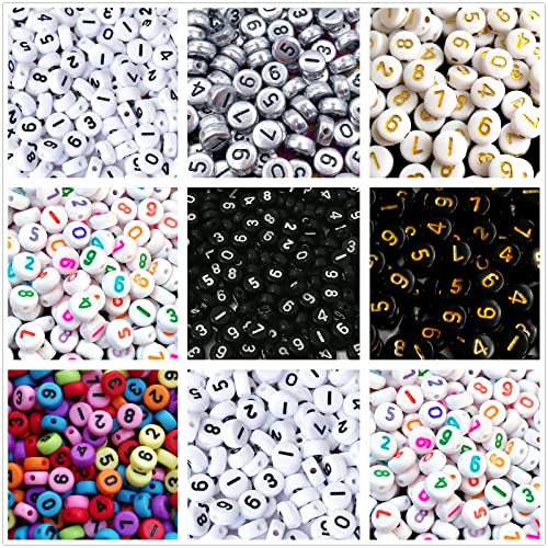 Lnvision Zahlenperlen 700 Stück 0 bis 9 Acryl Zahlen Perlen Bunt Rund 7x4mm Spacer Perlen für Schmuck DIY Basteln von Lnvision