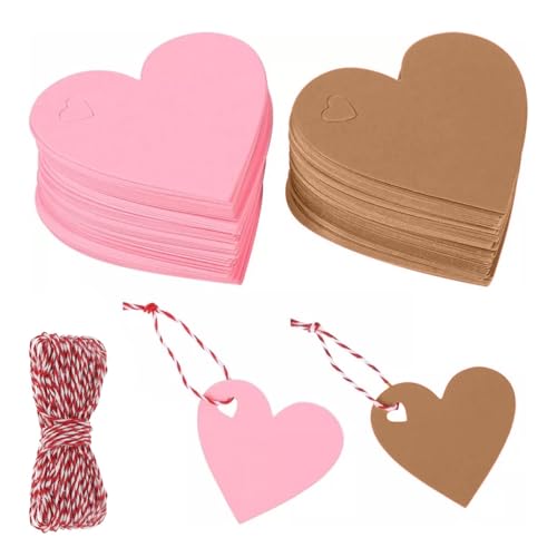 200 Stück Herz Kraftpapier Anhänger, Rosa Geschenkanhänger, Herz Kraftpapier Anhänger Etiketten Rot und Baumwollschnur 20M für Party Geburtstag Valentinstag Christmas Hochzeit von LoNinLoAn