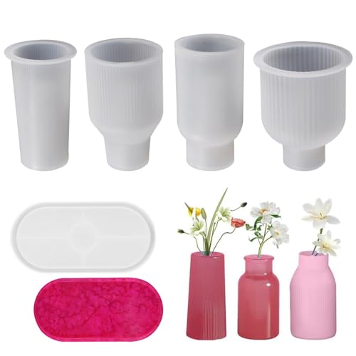 5 Stück Vase Silikonform, 4 Vase+1 Paletten Vase Gießformen, Handgefertigte Silikonform Vase Silicone Mould, DIY Vases Resin Formen Epoxidharz Formen Blumenvase Silikonformen von LoNinLoAn