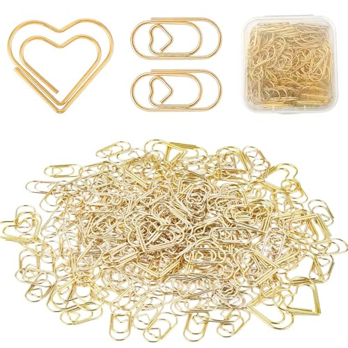 Büroklammern Herz 200 Stück Groß Gold Büroklammer 2 Stil Herz Paper Clips Set, Metall Kleine Büroklammern Herzförmige Büroklammern für Dekorative Hochzeiten Postkarten Schule Büro Vorräte von LoNinLoAn