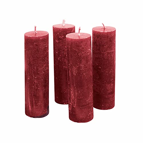 LOBERON Kerze 4er Set Muriel, von Hand gefertigt, durchgefärbt & geruchslos, lange Brenndauer, Advent, Adventskranz, Dekoration, Paraffinwachs, rot von Loberon