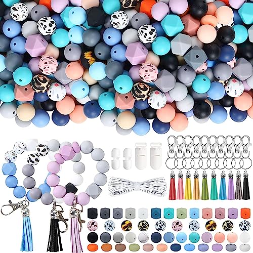 LOCADENCE 235 Teiliges Silikonperlen Set, 15 mm Große Silikonperlen, Mehrere Stile, Bunte Gummiperlen, Silikonperlen für Schlüsselanhänger, Kit für Armband, Halskette, Schmuck von Locadence