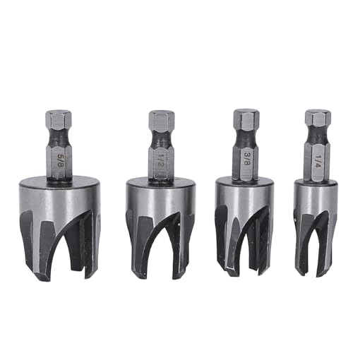 LOCADENCE konisches Plug-Cutter-Set mit 4 Stück, 1/4-Zoll-Sechskantschaft, Klauentyp, imperiales Konus-Schneidwerkzeug, Korkbohrer-Messer-Set von Locadence