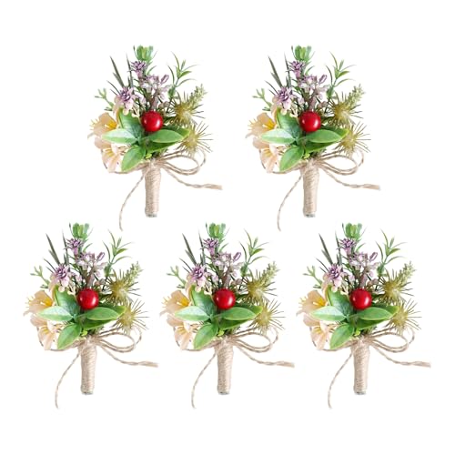 Lodoot Elegante Hochzeits-Boutonniere für Braut und Bräutigam, bunte Blumen, Anstecknadeln, handgefertigte Anstecknadeln, Partyzubehör, Seidenblumen, 5 Stück von Lodoot